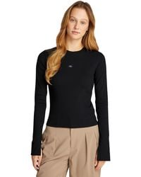 Calvin Klein - Langarmshirt Woven Label Rib Top Slim Fit - Lyst