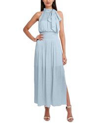 BCBGMAXAZRIA - Fit And Flare Maxi Dress Sleeveless Smocked Waist Halter Neck Bow Detail - Lyst