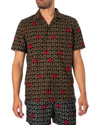 HUGO - Ellino Relaxed-Fit Hemd aus Baumwoll-Popeline mit Logo-Print Hellgrün L - Lyst