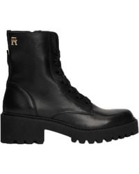 Tommy Hilfiger - Chic Mid Heel Leather Lace-up Boots - Lyst