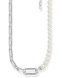 Thomas Sabo - Collana con elementi a catena e perle d'acqua dolce bianche coltivate in argento sterling 925 leggermente annerito - Lyst