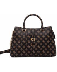 Guess - Kuba Tri Compartment Satchel Mocha Logo - Lyst