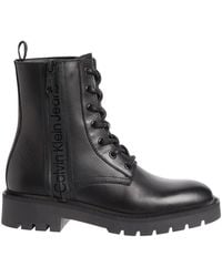 Calvin Klein - Jeans Botines de media caña Mujer Combat Mid Laceup Boot Zip Wn de piel - Lyst
