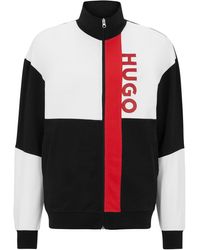 HUGO - Colorblock JacketZip Relaxed-Fit Jacke aus elastischer Baumwolle im Colour-Block-Design Schwarz M - Lyst