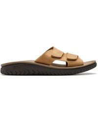 Clarks - Wesley Strap Leather Sandals In Tan Standard Fit Size 8 - Lyst