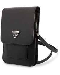 Guess - Guwbsatmbk Pu Saffiano Triangle Logo Phone Bag Black - Lyst