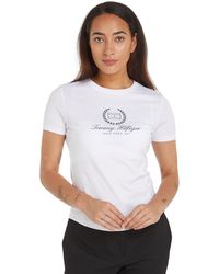 Tommy Hilfiger - Camiseta de ga Corta para Mujer Slim Flag tee Cuello Redondo - Lyst