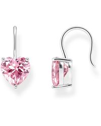 Thomas Sabo - 925 Sterling Silver Pink Cz Heart Dangle Earrings H2288-051-9 One Size Fits All Sterling Silver Cubic Zirconia - Lyst