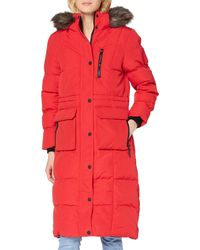 Superdry S Longline Everest Faux Fur Coat - Rot