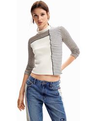 Desigual - Slim Striped Patchwork T-shirt - Lyst
