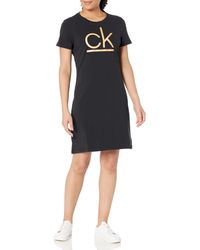 Calvin Klein - Short Sleeve Logo T-shirt Dress - Lyst