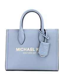 Michael Kors - Mirella Small Blue Leather Top Zip Shopper Tote Crossbody Bag - Lyst