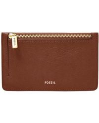 Fossil - Logan Faux Leather Wallet Slim Minimalist Zip Card Case With Keychain - Lyst