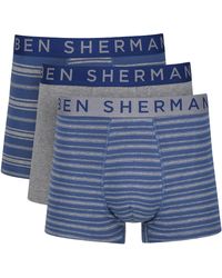 Ben Sherman - Boxer Shorts in Navy/Stripe/Grey | Cotton Trunks with Elasticated Waistband - Lyst
