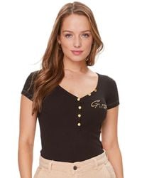 Guess - Top cotelé col V Jeans - Lyst