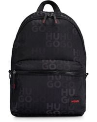 HUGO - Stacked-logo-pattern Backpack With Branded Rubber Patch - Lyst