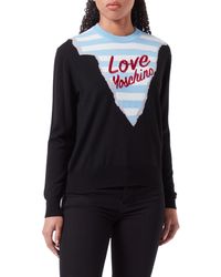 Love Moschino - Regular fit Long-Sleeved Roundneck with Striped Pattern Mountain Profile Intarsia and Love Embroidery Pullover Sweater - Lyst