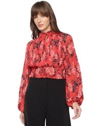 Guess - Long Sleeve Bianca Pleated Top - Lyst
