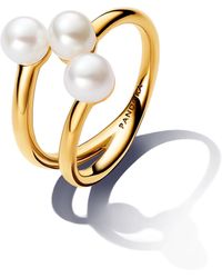 PANDORA - Essence Anello aperto placcato in oro 14k con perla coltivata d'acqua dolce trattata bianca - Lyst