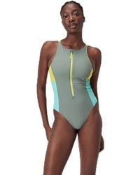 Speedo - Zip Colourblock 1 Piece Swimsuit | Swim Fitness | Stylish Design | Soft Feel Green - Lyst