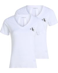 Calvin Klein - Donna T-shirt iche Corte Confezione da 2 Monologo Scollo a V - Lyst