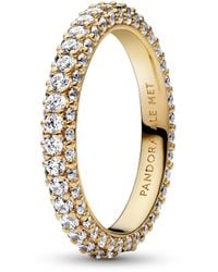 PANDORA - Timeless Anello a fila singola con pavé placcato in oro 14k e zirconia cubica trasparente - Lyst