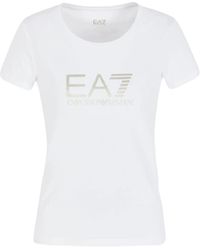EA7 - Shiny T-shirt Aus Baumwollstretch - Lyst