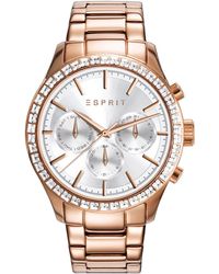 Esprit - Tp10928 Quartz Watch With Silver Dial Analogue Display And Black Leather Strap Es109282001 - Lyst