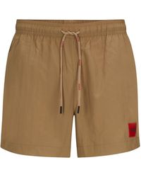 HUGO - Quick-dry Swim Shorts With Red Logo Label - Lyst