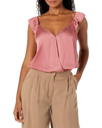 PAIGE - Womens Lunah Bodysuit V-back Thong Bodysuit Ruffled Cap Sleeve In Muted Brick Dust Blouse - Lyst