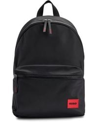 HUGO - Backpack In Matte Fabric With Red Logo Label - Lyst