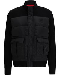 HUGO - Sibor Relaxed-Fit Jacke aus Material-Mix Schwarz XL - Lyst