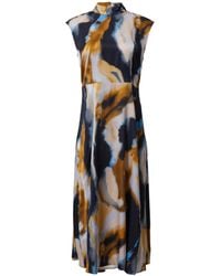 Comma, - Midi Satin-Kleid mit Stehkragen Royalblau 40 - Lyst