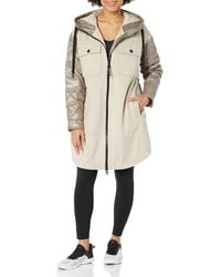 Calvin Klein - Faux Wool Mix Coat With Quilted Back And Sleeves Zip Front Hooded Jacket - Lyst