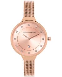 French Connection - S Watch With Rose Gold Dial And Rose Gold Stainless Steel Mesh Bracelet - Lyst