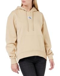 Calvin Klein - Woven Label Oversized Hoodie Sweatshirts Beige - Lyst