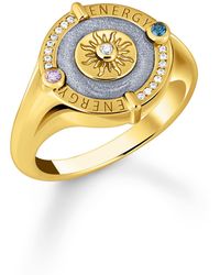 Thomas Sabo - Gold-plated Signet Ring With Blue Cold Enamel And Stones 925 Sterling Silver - Lyst