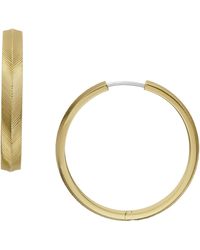 Fossil - Stainless Steel Harlow Linear Texture Large Hoop Earrings - Lyst