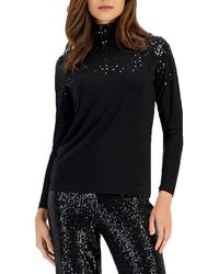 Anne Klein - Sequined Polyester Turtleneck Top - Lyst