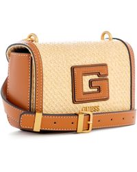 Guess - G Status Mini Crossbody Flap Bag Natural/cognac - Lyst