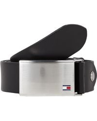 Tommy Hilfiger - Logo en Placa Cinturón Ajustable de Piel Auténtica y Con Una Hebilla Plateada - Lyst