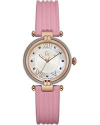 Guess - Gc 32.00 Mm Quartz Watch With Mother Of Pearl Analogue Dial And Pink Rubber Y18011l1 - Lyst