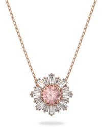 Swarovski - Pendant Necklace With Pink And Clear Crystal Sun Motif On A Rose-gold Tone Finish Setting And Simple Chain - Lyst