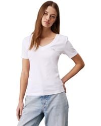 Calvin Klein - Jeans Geribbelde T-shirt Met Korte Mouwen En V-hals Voor - Lyst