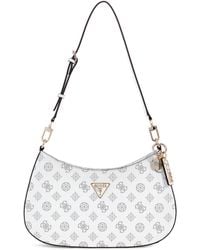 Guess - Noelle Top Zip Shoulder Bag White Logo - Lyst