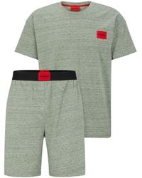 HUGO - Melange Short Set Relaxed-Fit Pyjama aus Baumwoll-Mix mit roten Logo-Labels Hellgrün S - Lyst