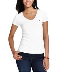 Tommy Hilfiger - Short Sleeve Tops-cotton Shirts V-neckline And Logo Detail T - Lyst