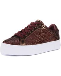 Guess - Garmini Lace Up Rhinestone 4g Logo Synthetic Trainers - Lyst