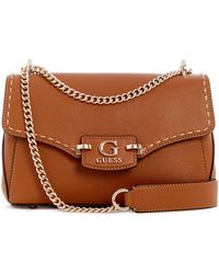 Guess - Nastra Convertible Xbody Flap Bag Caramel - Lyst