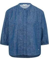 S.oliver - Relaxed-Fit-Bluse aus Leinenmix mit Raff-Details blau 42 - Lyst